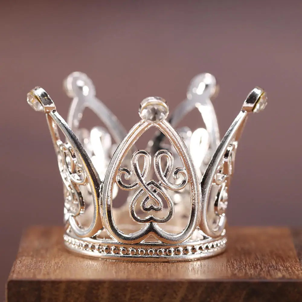 Rhinestone Crown Baking Cake Topper Headwear Decoration Children's Hair Accessories Princess Wedding Birthday Party Supplies New Oasis Select Silver heart-3x3.2cm CHINA