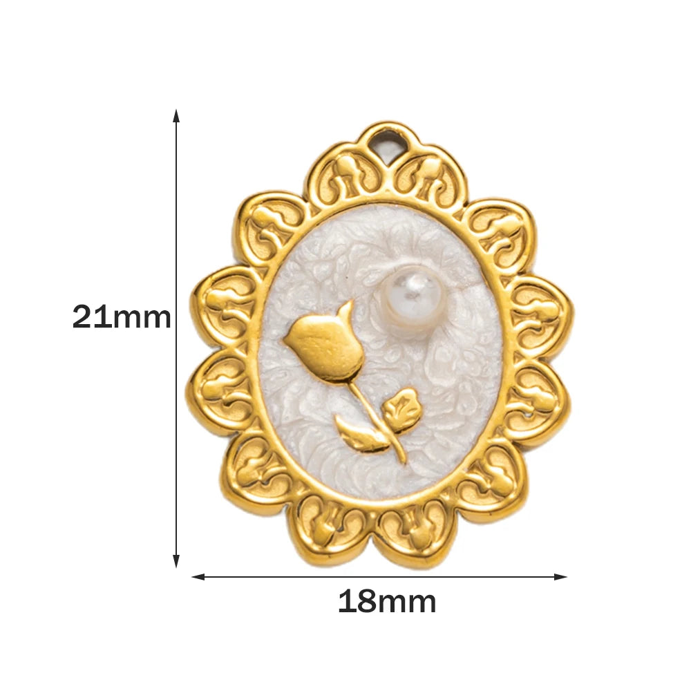 5pcs Stainless Steel Enamel Flower Pearl Bead Charms Earring Pendant for DIY Necklace Bracelet Jewelry Making and Crafting Oasis Select A White