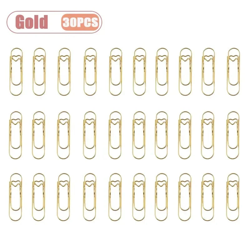 10-100PCS Heart Shaped Notebook Clips Creative Bookmark Page Holders Metal Pen Clips for Journal Planner Office Supplies Oasis Select Gold-30PCS