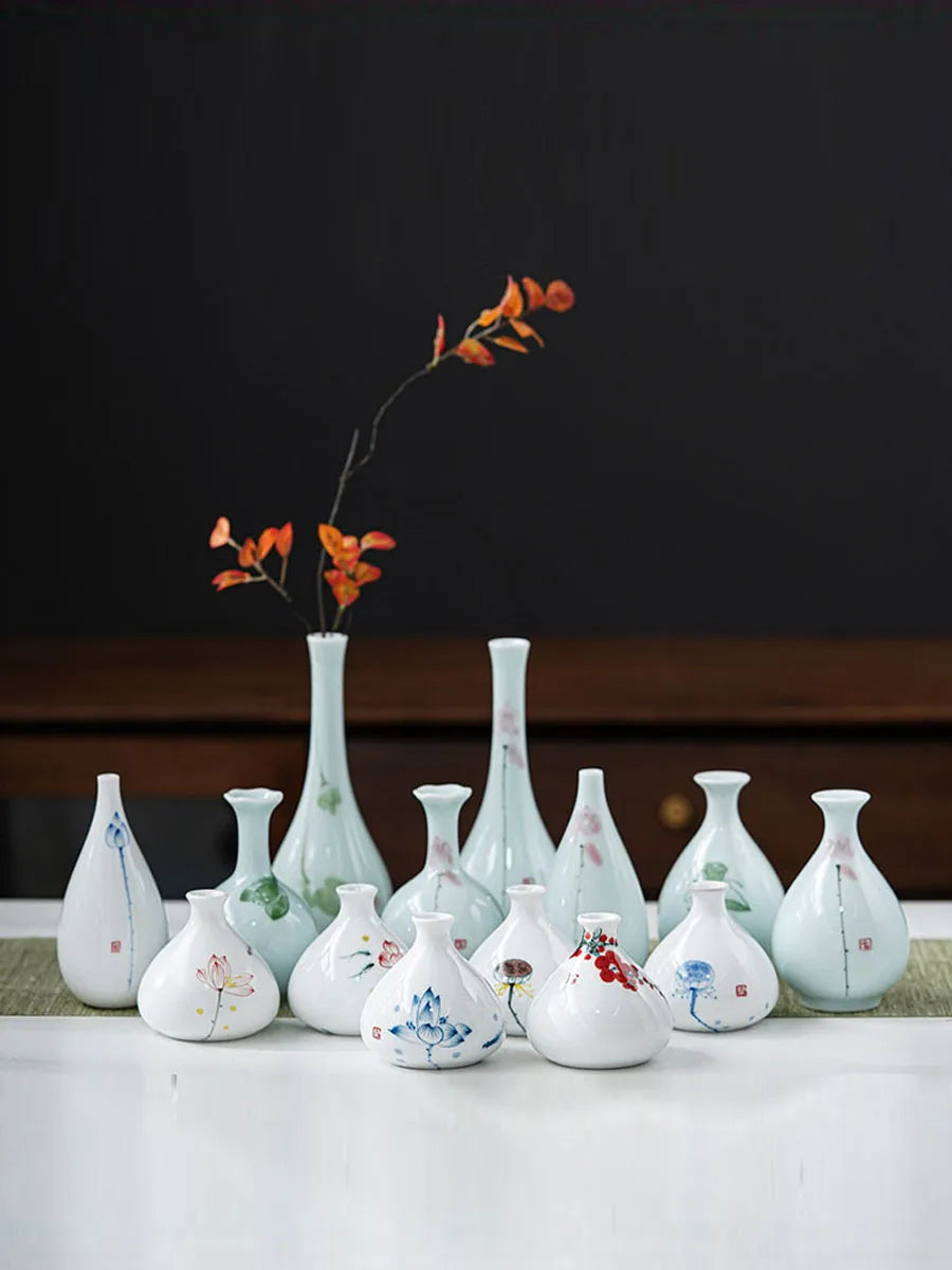 Pocket Horticultural Tabletop Small Vase Flower Path Art Ceramic Kiln Transformation Celadon Hand Drawn Small Vase Oasis Select