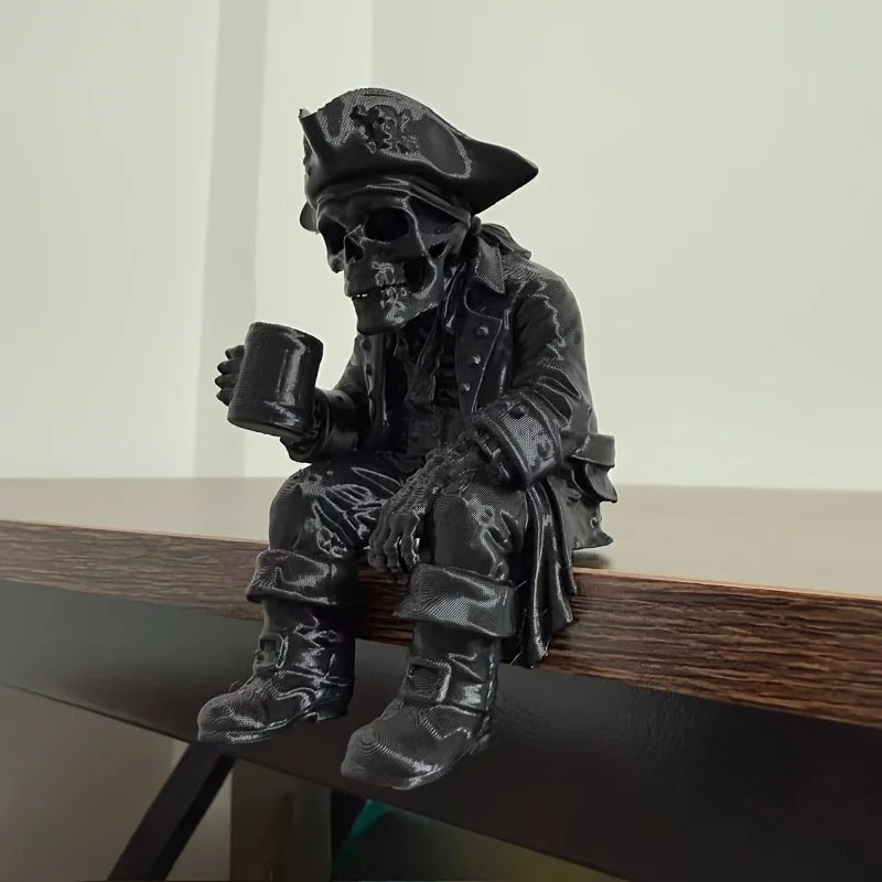 Gothic Pirate Skeleton Figurines Funny Pirate Skeleton Shelf Sitter Figurines Home Desk Bookshelf Ornaments Nautical Style Decor Oasis Select pirate skull black