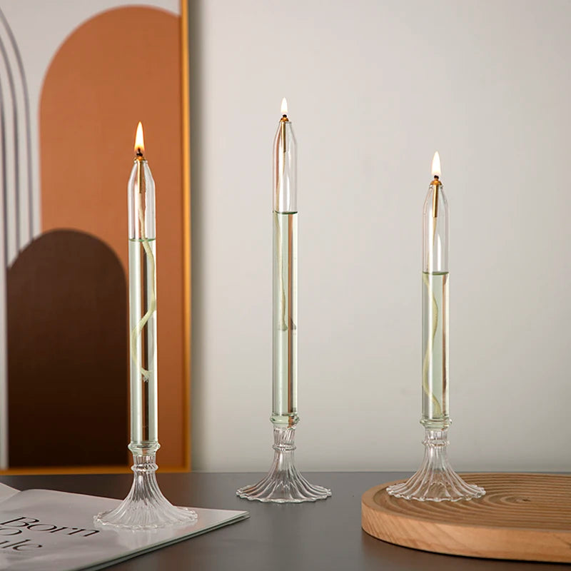 Transparent Glass Candle Holder Smokeless Glass Oil Lamp Candlestick Wedding Decoration Romantic Candlelight Dinner Ornaments Oasis Select