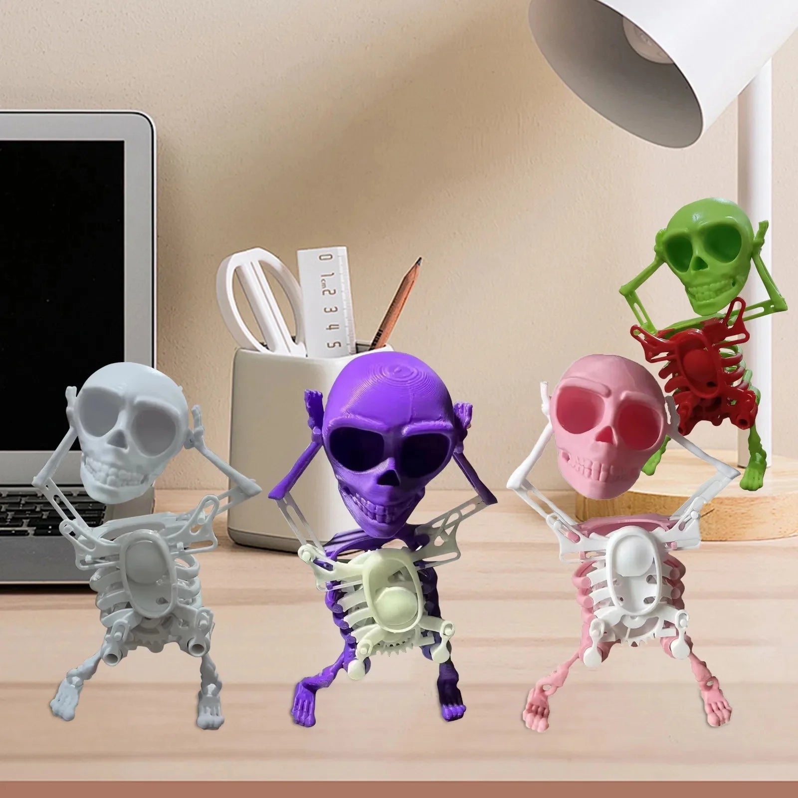 Funny Wind-up Dancing Skeleton Toy No Need Battery Kids Toddlers Desktop Mini 3D Print Shaking Skull Doll Spring Clockwork Toy Oasis Select