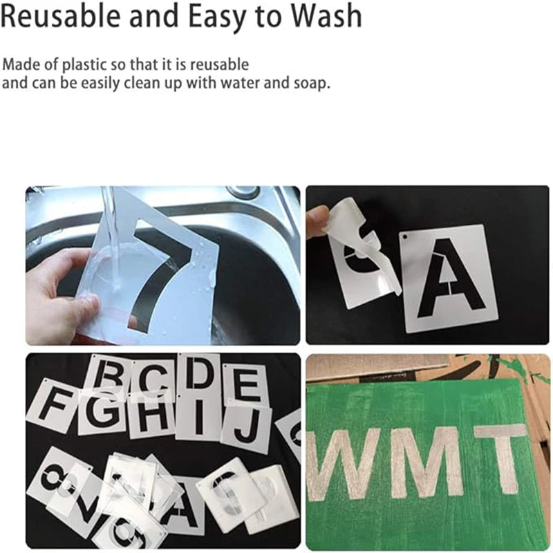 36pcs Alphabet Template Numbers Art Craft Templates Reusable Plastic Word Stickers DIY Painting Word Templates Multiple Sizes Oasis Select
