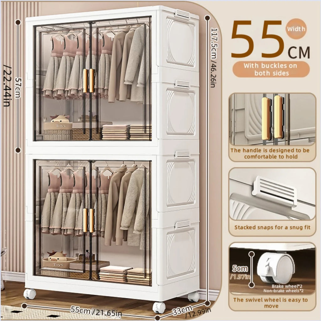Foldable plastic storage box, simple wardrobe for home bedroom closet toy storage cabinet, no installation required Oasis Select 55cm 2 Large