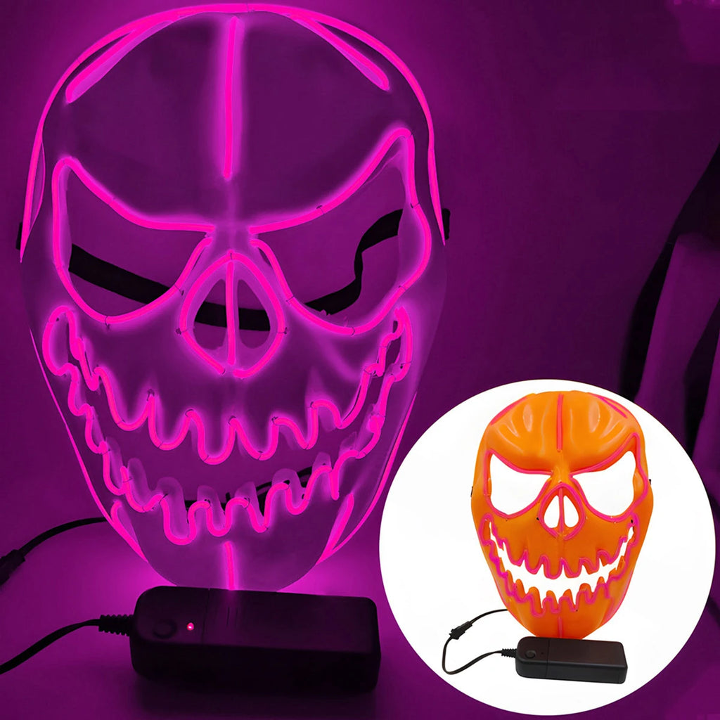1PC Creative Halloween Party Costumes Accessories Devil LED Horror Masks Pumpkin Head Mask Scary Cosplay Props for Adult Oasis Select Pink