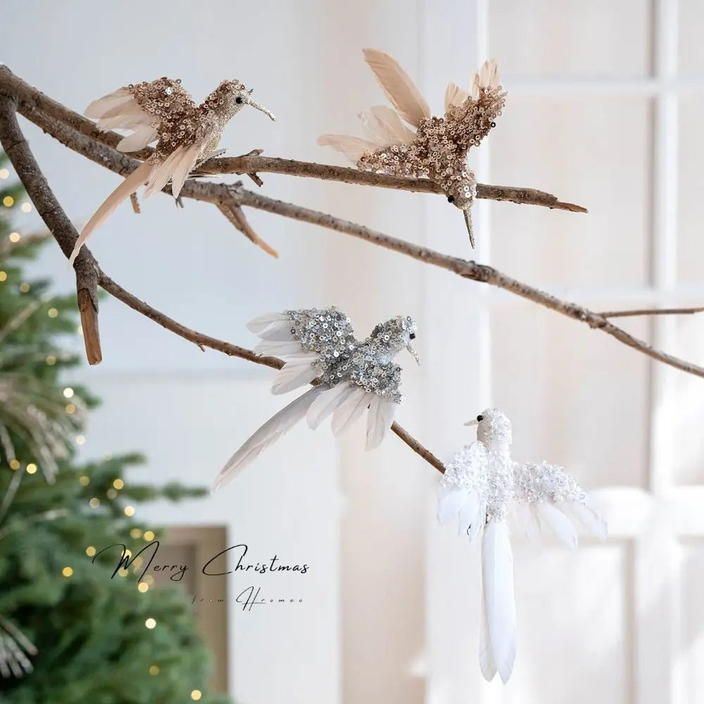Glitter Feather Bird Christmas Ornaments – Set of 2