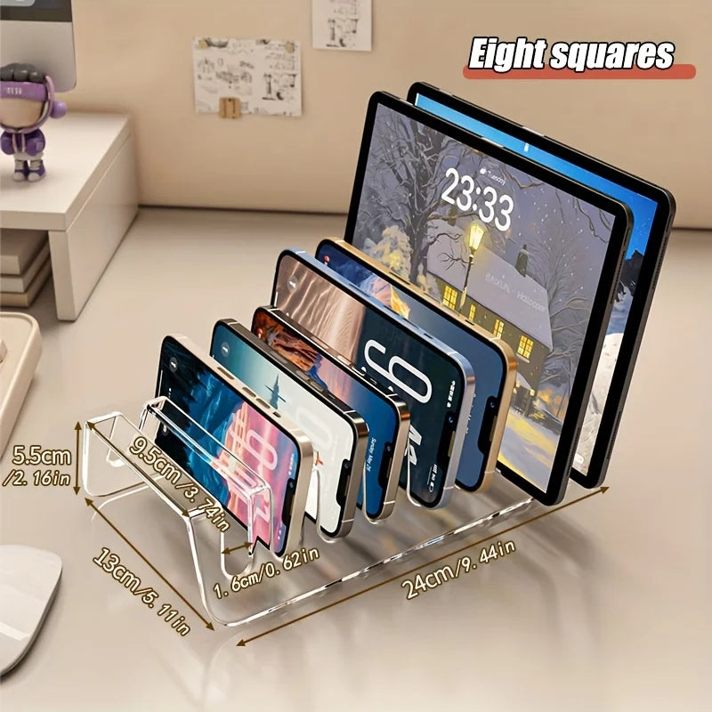 Desktop Phone And Tablet Stand Clear Acrylic Holder Multiple Device Charging Display Organizer Rack Multi Desk Office Storage Oasis Select 8 Slot Holder