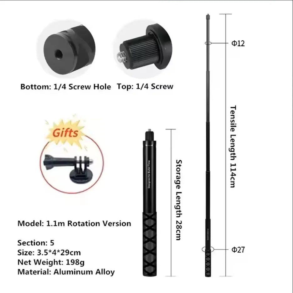 1.2m Invisible Selfie Stick Bullet Time Tripod for Insta360 & DJI