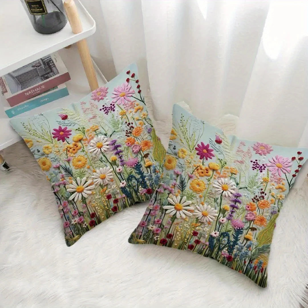 1Pack Country Floral Pillow Covers, 17.7x17.7 Inch, Machine Washable, Zippered Linen Cushion Cases for Home Decor,Flower Pattern Oasis Select