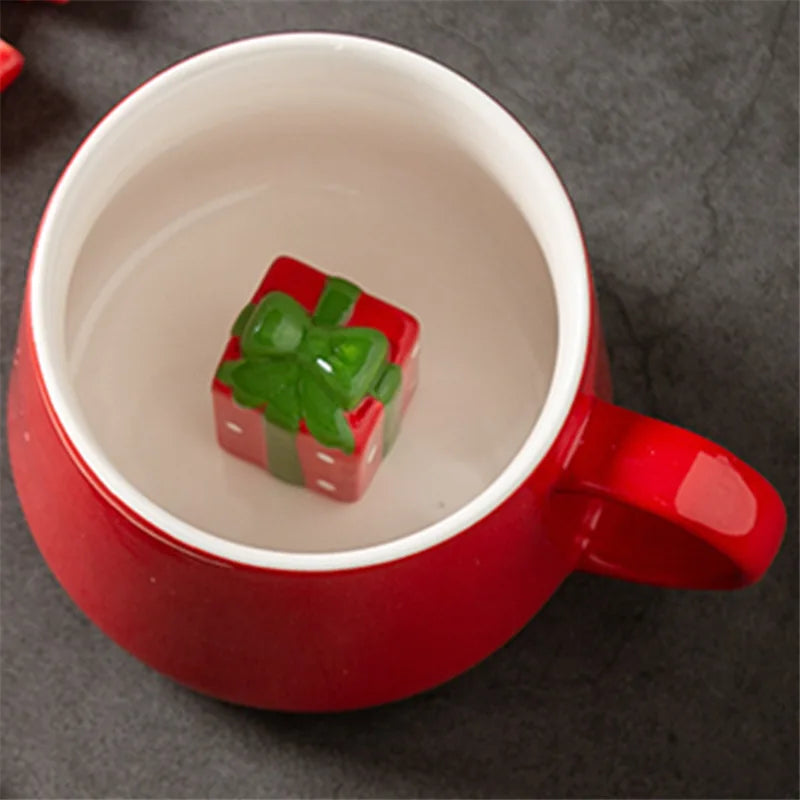 Ceramic Water Cup Santa Claus Snowman Red Festive Mug with Lid Spoon Christmas Tree Reindeer Cup Christmas Gift Oasis Select Christmas present 301-400ml
