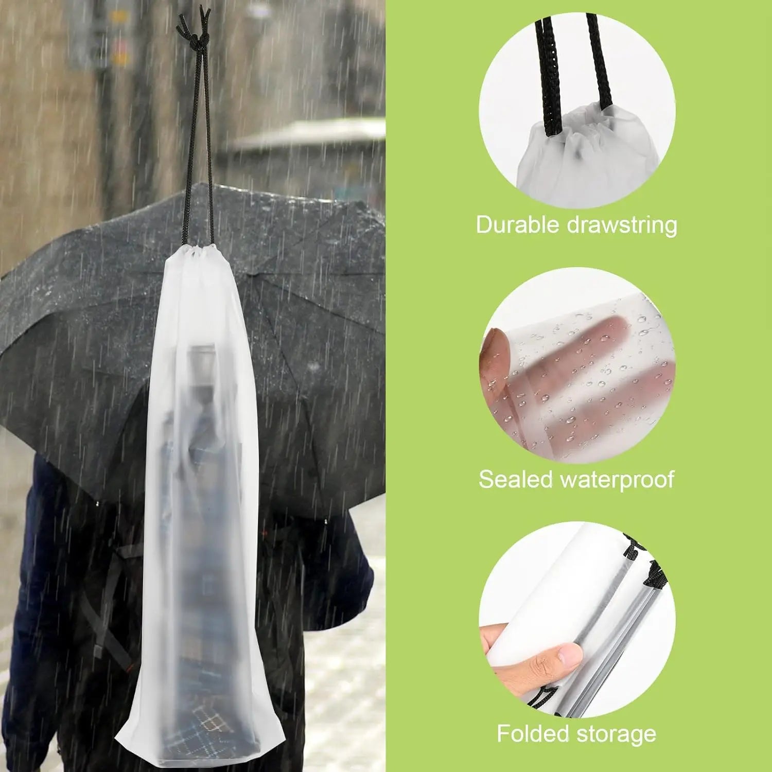 Wet Umbrella Bag Waterproof Translucent Folding Storage Travel Drawstring Sleeve Car Office School Rain Clear Case Portable Mini Oasis Select