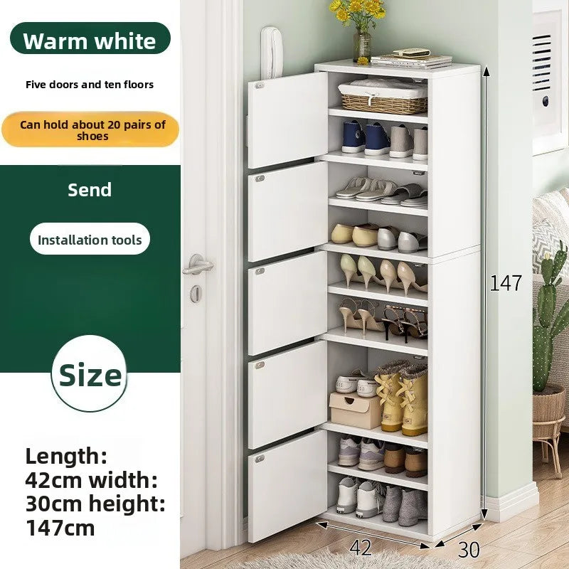 Shoe rack narrow vertical dustproof large capacity storage locker small apartment multi-layer shoe cabinet Oasis Select White-147CM
