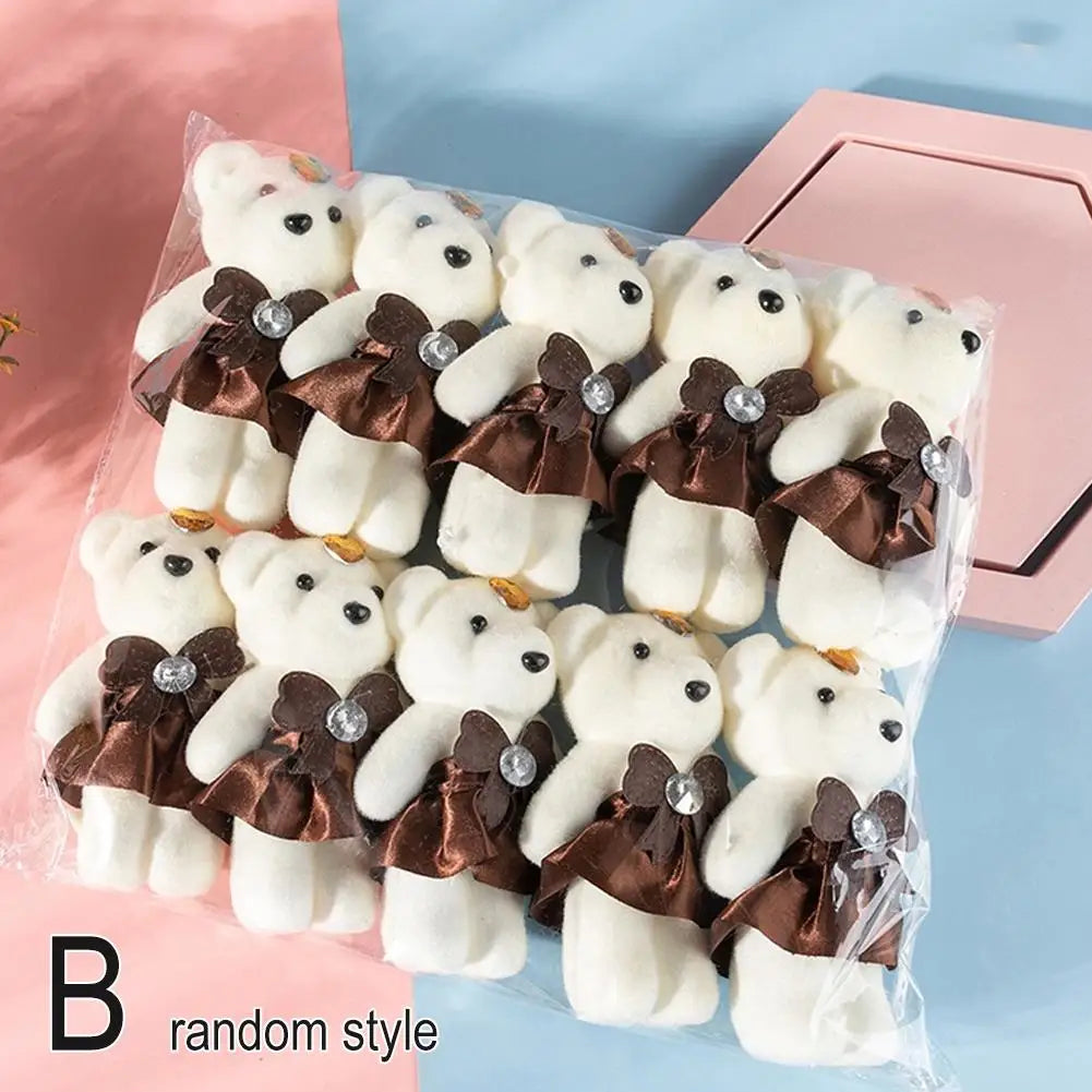 Mini Teddy Bear Plush Dolls for Flower Bouquets – 10 Pack