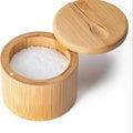 1pc Bamboo seasoning container with magnetic twist-top lid and spoon, ideal for storing pepper, table salt and other condiments. Oasis Select Light Yellow