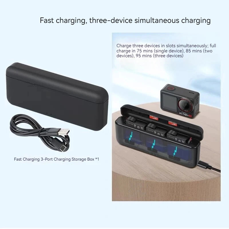 DJI Osmo Action 6/5 Pro/4/3 Triple Battery Charger + TF Card Case