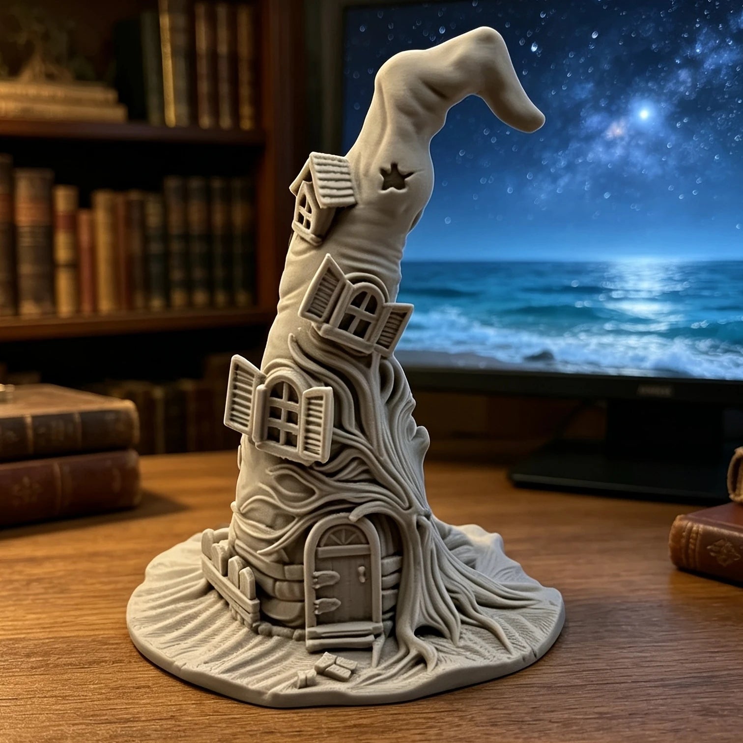 Witch Hat Shaped House Sculpture Desktop Storage Rack Halloween Spooky Cabin Figurine Bedroom Entryway Table Decor Holiday Gifts Oasis Select