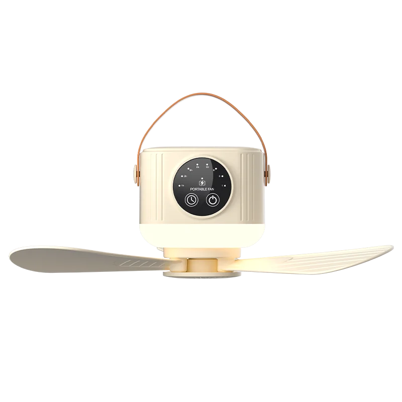 Remote Control Hanging Fan 4 Speed 4 Timer Modes 3 Level Warm LED Light Portable Ceiling Fan For Bedroom Dormitory Camping Oasis Select 7200mAh Beige