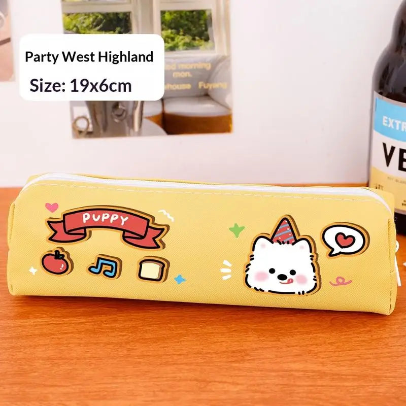 Cute Western Highland Pencil Case Student Portable Stationery Pen Box Cartoon Return To School Stationery Organizer Supplies Oasis Select A2