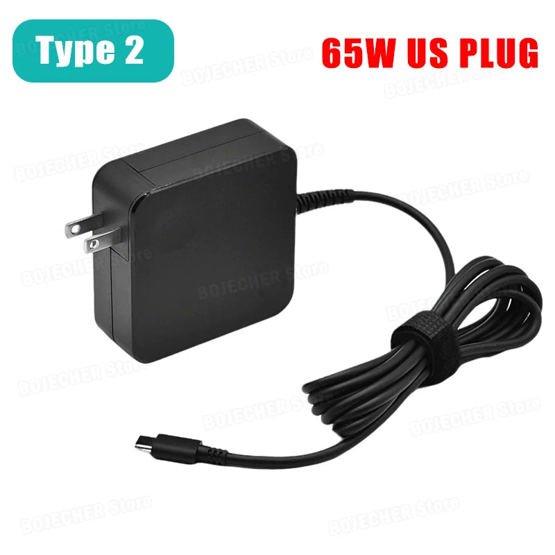 65W 20V 3.25A Type-C Interface Laptop Charger For Lenovo ThinkPad Hp Yoga Dell ASUS Fast Charging USB C Power Supply Adapters Oasis Select Type-2 US