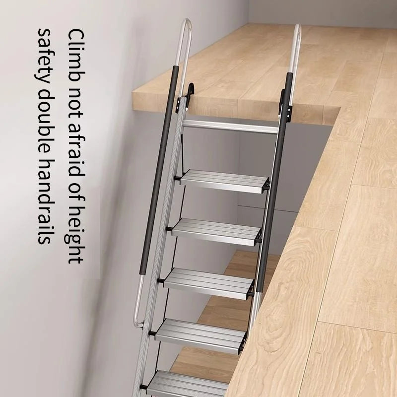 Ladder,household Aluminum Alloy Folding Telescopic Platform, Staircase,indoor Handrail,thickened Mobile Portable Climbing Ladder Oasis Select
