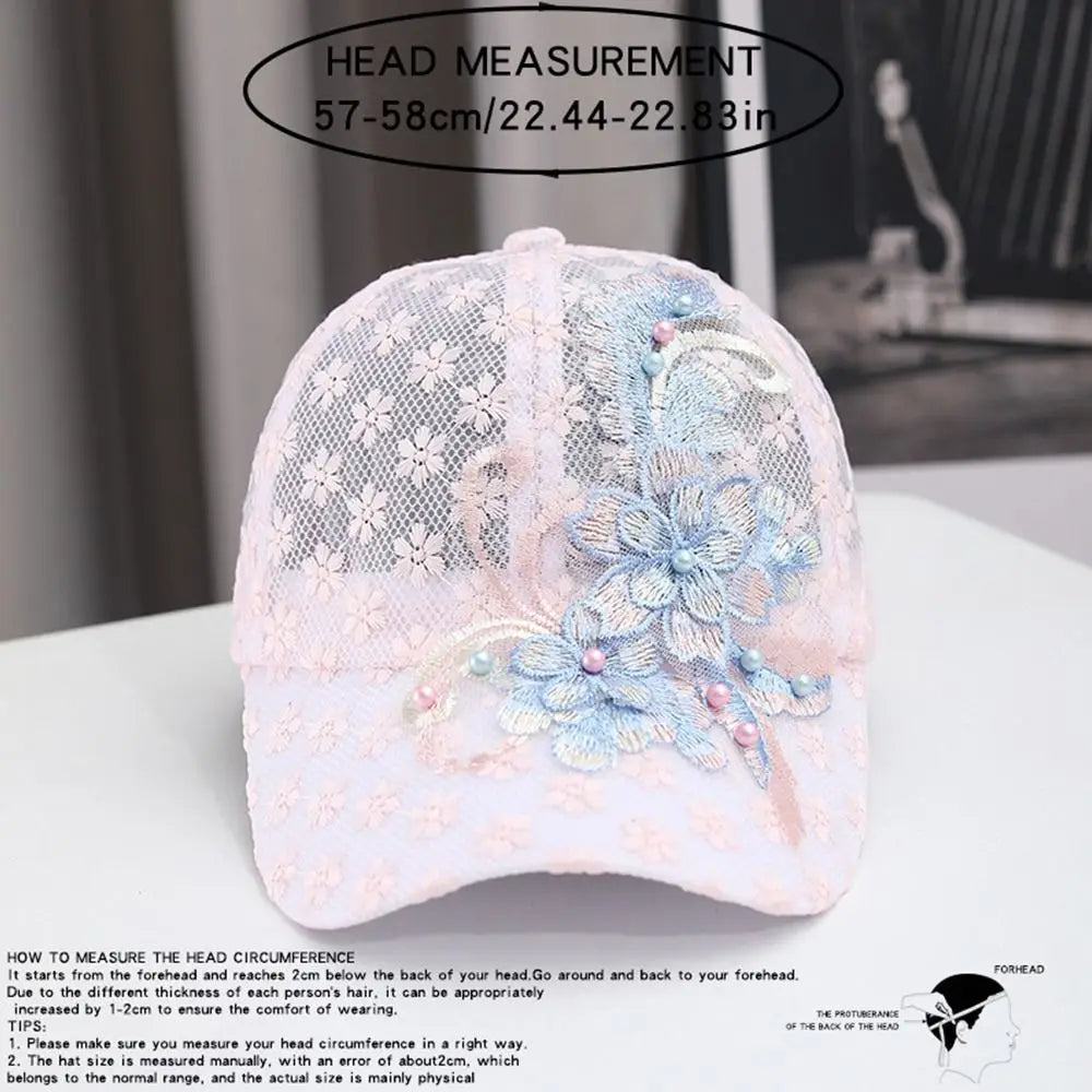 White Pink Lace Baseball Cap Embroidered Flowers Duck Tongue Breathable Baseball Cap Elegant Rebound Cap Hollow Out Baseball Cap Oasis Select