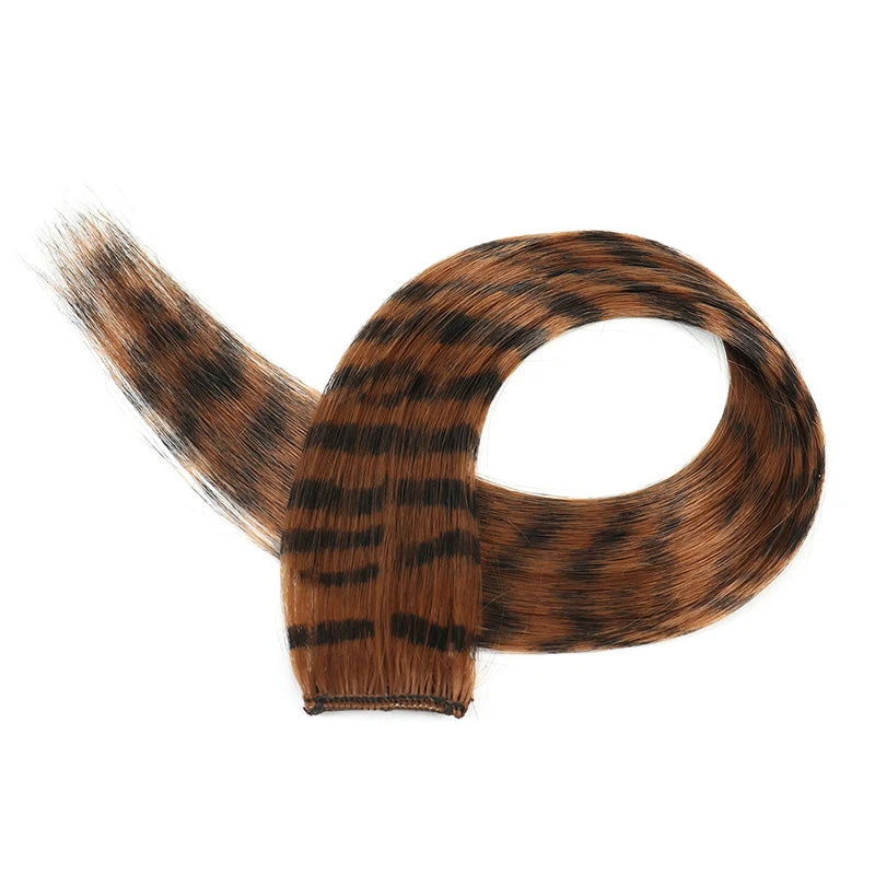 New Stripe Multi-color Leopard Printed Long Straight Wig Clip For Girls Highlights Wig Hairpieces Oasis Select A2