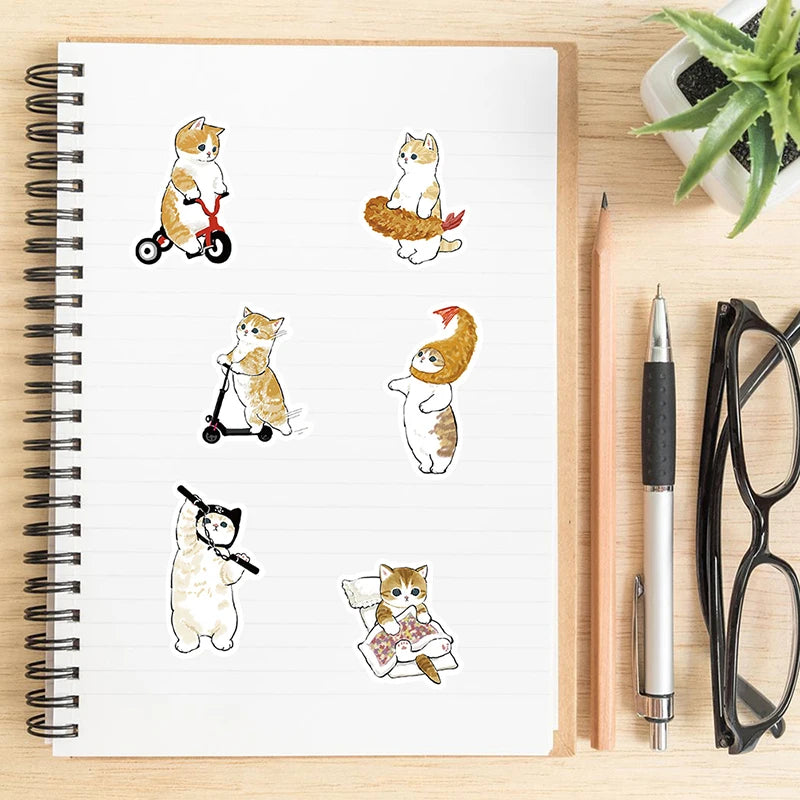 64Pcs Cute Cat Cartoon Stickers Aesthetic Kawaii Animal Decals Kids Toys Scrapbook Laptop Luggage Phone Graffiti Sticker Oasis Select