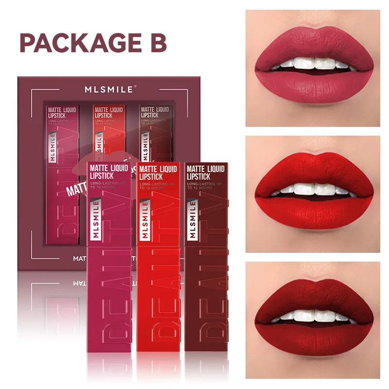 3-piece Set Make Up Velvet Lip Gloss Lipstick Matte Woman Makeup Long-lasting Waterproof Cosmetics Lips Glosses Beauty Tint Oasis Select B