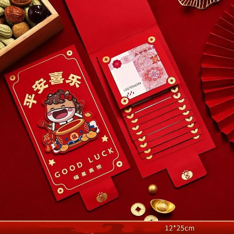 2026 New Year's Red Envelope Best Good Luck In Year Of The Horse Creative Durable Pulling Red Envelopes 6/10 Slots 1Pcs Oasis Select A4