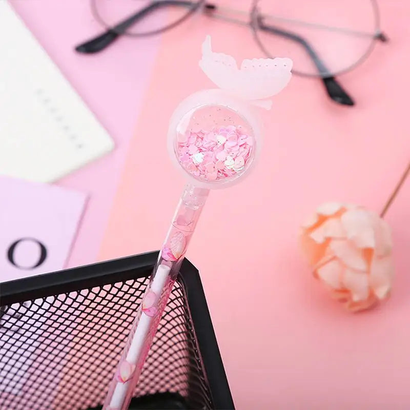 1PCS Creative Sequin Butterfly Gel Pen Cartoon Student Writing Pen Office School Supplies Signature Water-based Roller Pen Oasis Select Pink
