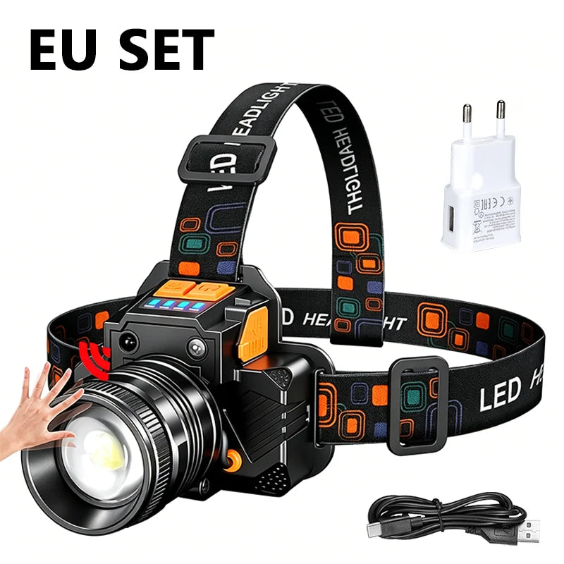Rechargeable Zoomable LED Headlamp – Waterproof, 3 Modes, 800m