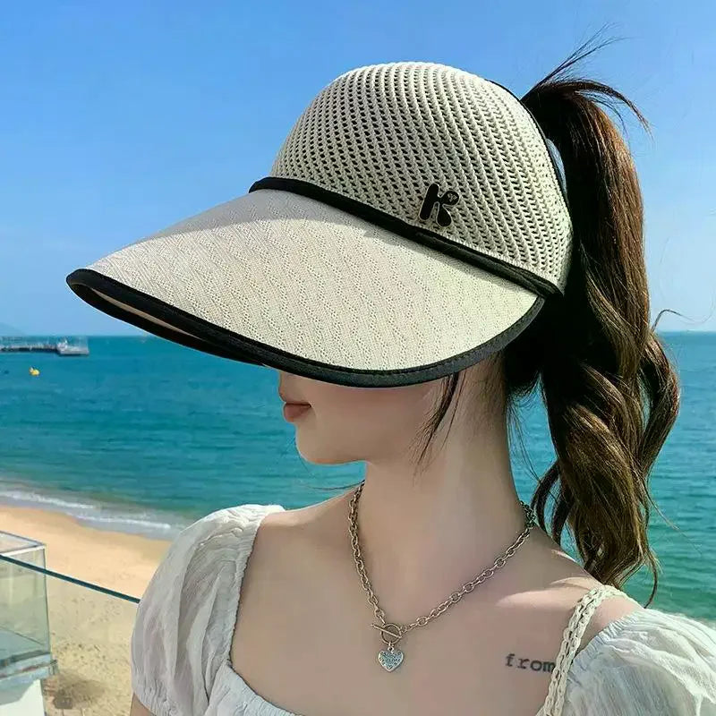 Straw Sun Hat for Women Wide Brim Empty Top Lightweight Adjustable for Outdoor Travel Beach Sunshade Oasis Select
