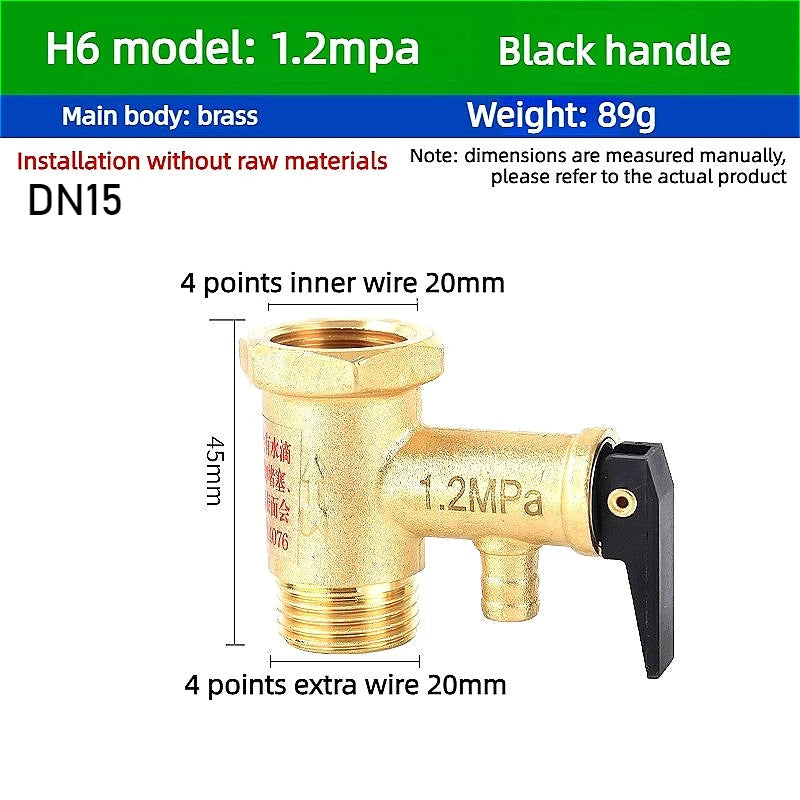 Durable Brass Safety Valve, Adjustable Pressure Relief Valve Protects Enclosed Water Systems From Overpressure Exhaust Fittings Oasis Select 1.2MPA Black handle