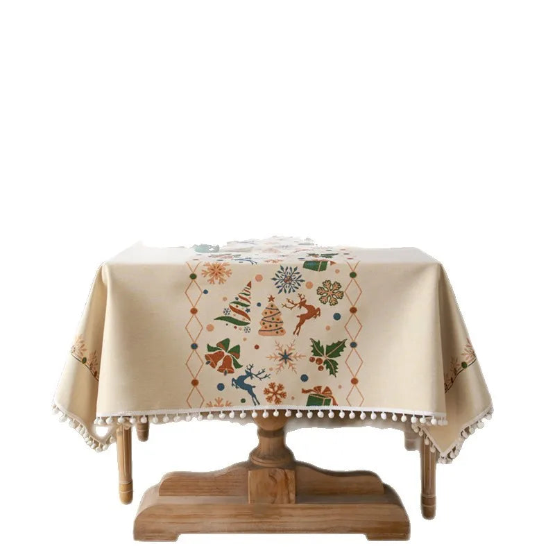 Christmas Decoration Colorful Spun Jacquard White Ball Tablecloth Rectangular Tablecloth Festive Atmosphere Oasis Select
