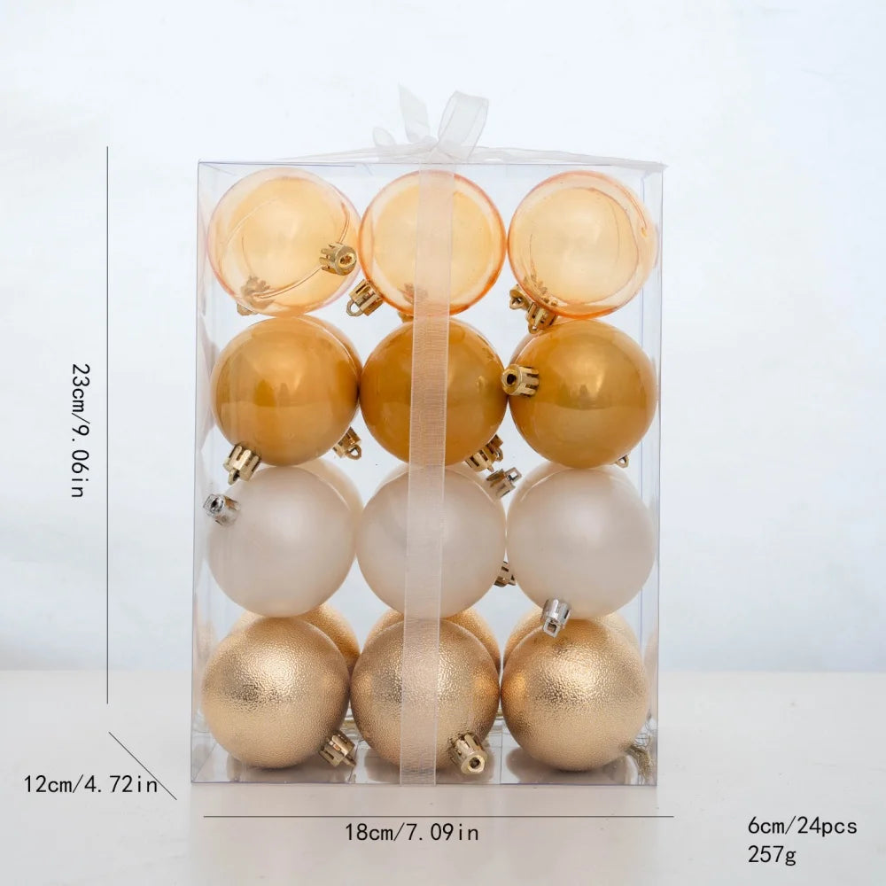 24PCS 6cm Christmas Balls Colorful Electroplating Christmas Tree Hanging Ball Home Party Christmas Tree Decor New Year Gift Oasis Select Gold