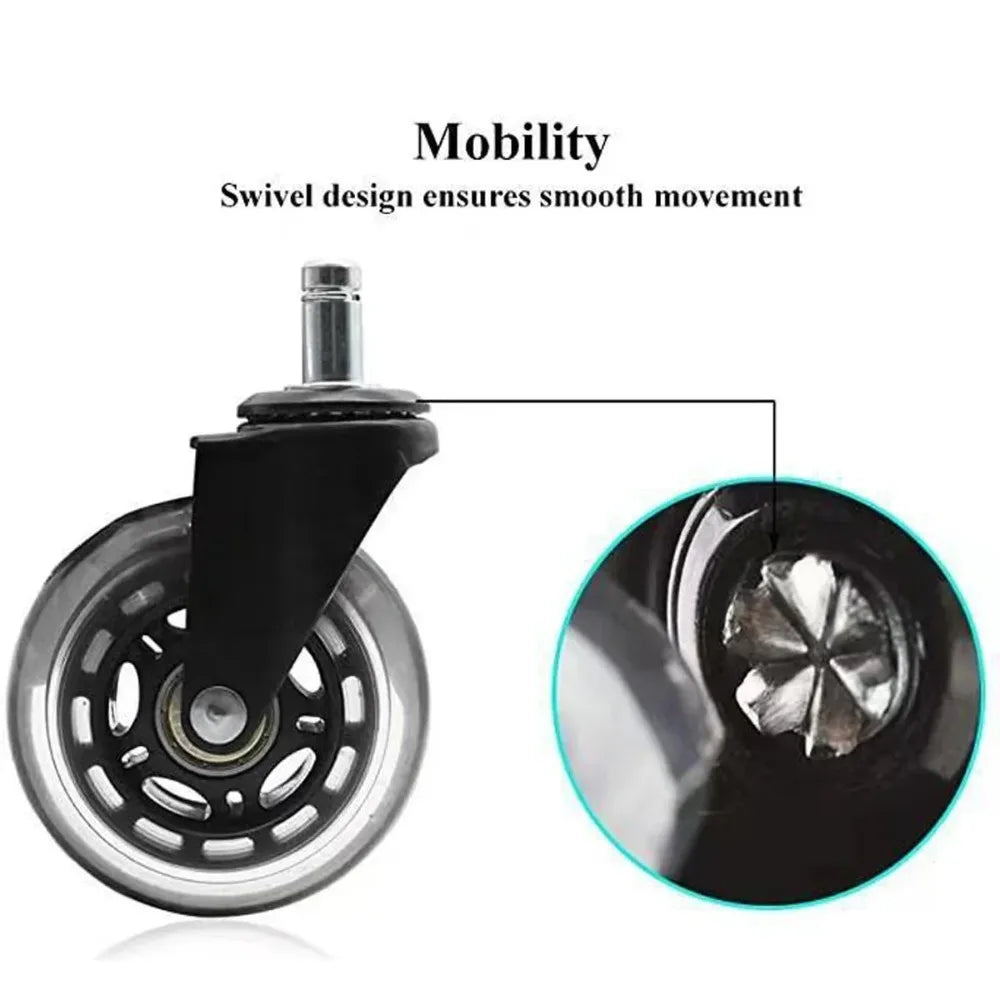 Office Rubber Chair Casters Replacement, 3/2.5 Inch Heavy-Duty Computer Gaming Desk Caster Wheels Smooth & Safe Rolling For Oasis Select