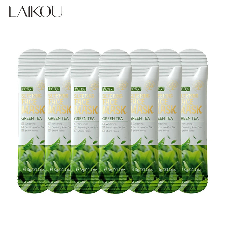 LAIKOU 7-Piece Korean Sleeping Face Mask Set – Hydrating & Firming Sleeping Face Mask Oasis Select green tea