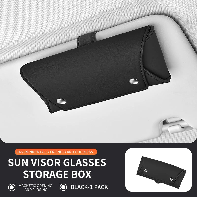 Car Sun Visor Glasses Case | Magnetic Leather Organizer