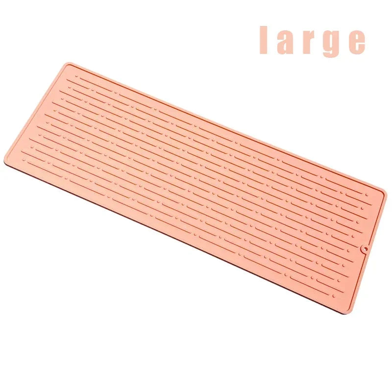 Silicone Dish Cup Drying Mat Anti-slip Sink Countertop Drain Pad Organizer Kitchenware Storage Protective Mat Kitchen Supplies Oasis Select large pink as show