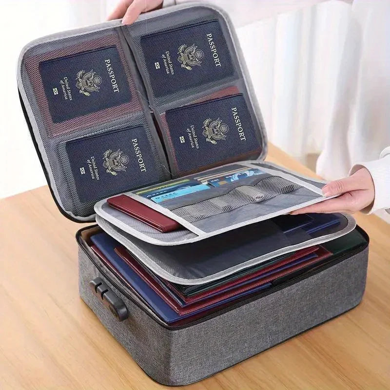 1pc Document Storage Bag Lock Waterproof Document Bag Office Large Capacity ID Bag Business Card Bag Bill Document Organizer Bag Oasis Select Grey