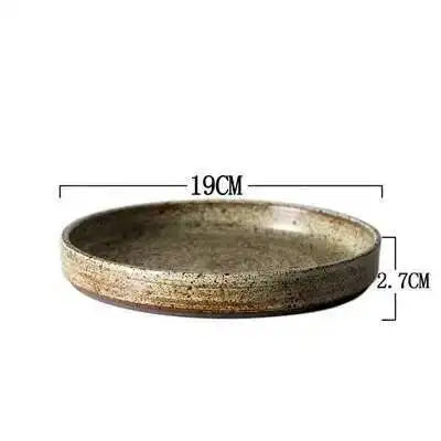 Retro Handmade Stoneware Rice Soup Bowl Tea Cup Round Steak Salad Dinner Plate Dishes Home Dining Dish Japanese Tableware Set Oasis Select 19cm Plate
