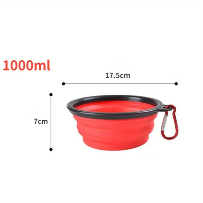 1000ML Dog Food Bowl Feeder Cat Drinking Water Folding Silicone Pet Travel Bowls Foldable Cup Dish With Carabiner Pet Supplies Oasis Select