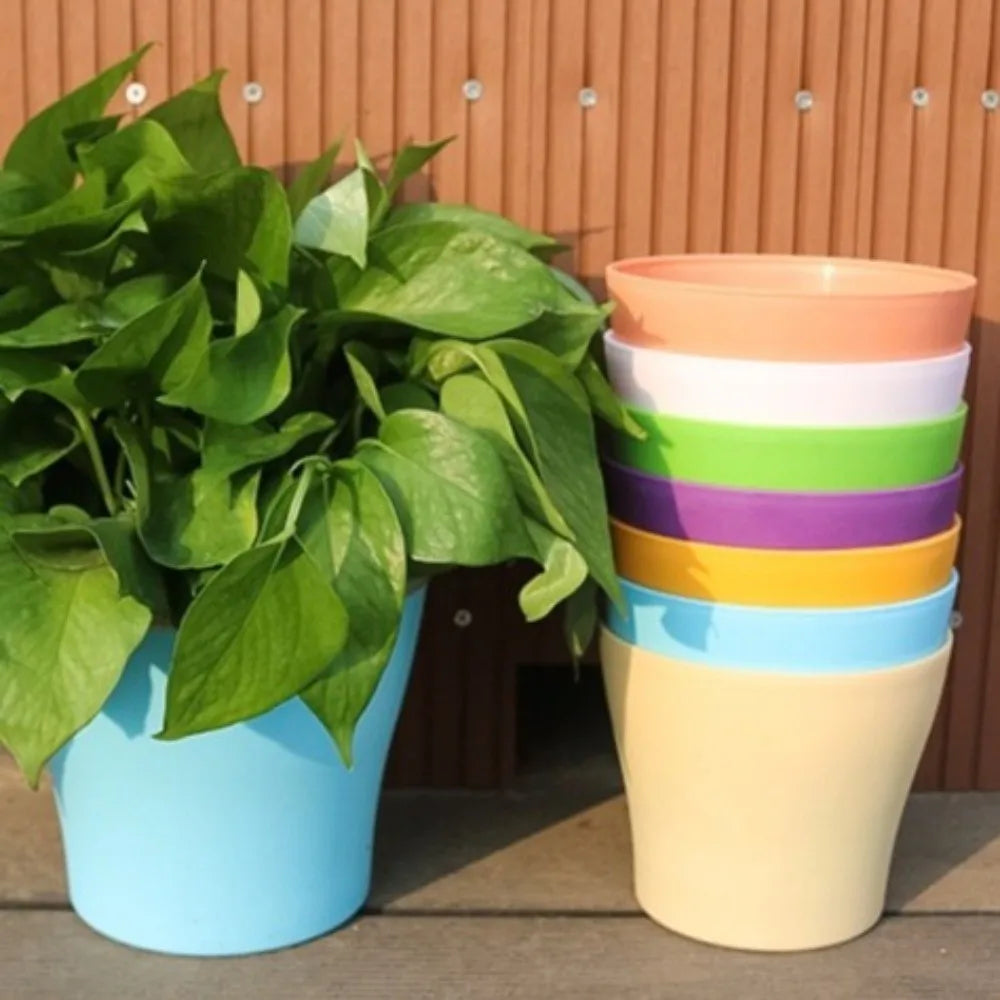 8pcs/set Candy Color Flower Pot Plastic Round Plant Pot with Tray with Drainage Holes Succulent Plant Pots Balconies Planting Oasis Select