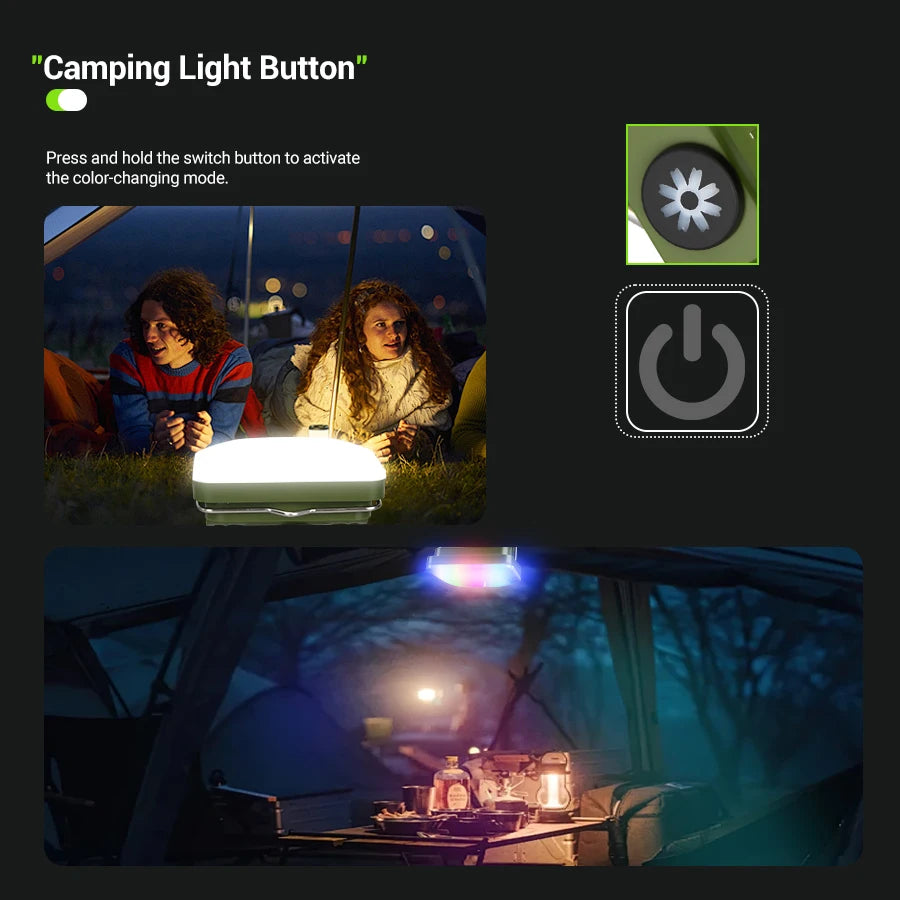 RGB LED Camping Lantern | 7 Modes, IPX6, Rechargeable Hook Light