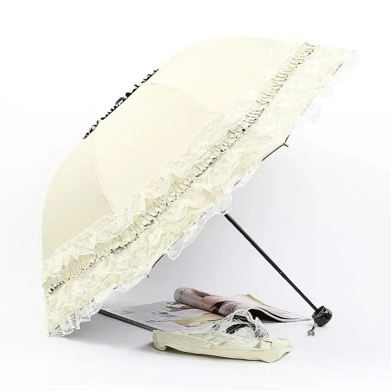 Vintage Lace Parasol Foldable Gothic Lolita Umbrella Lady Rain Anti-uv Protection Umbrella Dome Props Parasol Umbrella Lady Oasis Select white 8K