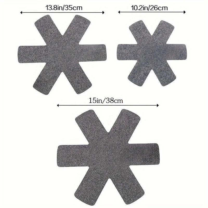 3Pcs Pot Pan Felt Protectors Divider Pads Heat Resistant Prevent Scratching Separate Mat Surfaces For Cookware Kitchen Tool Oasis Select 3pcs L