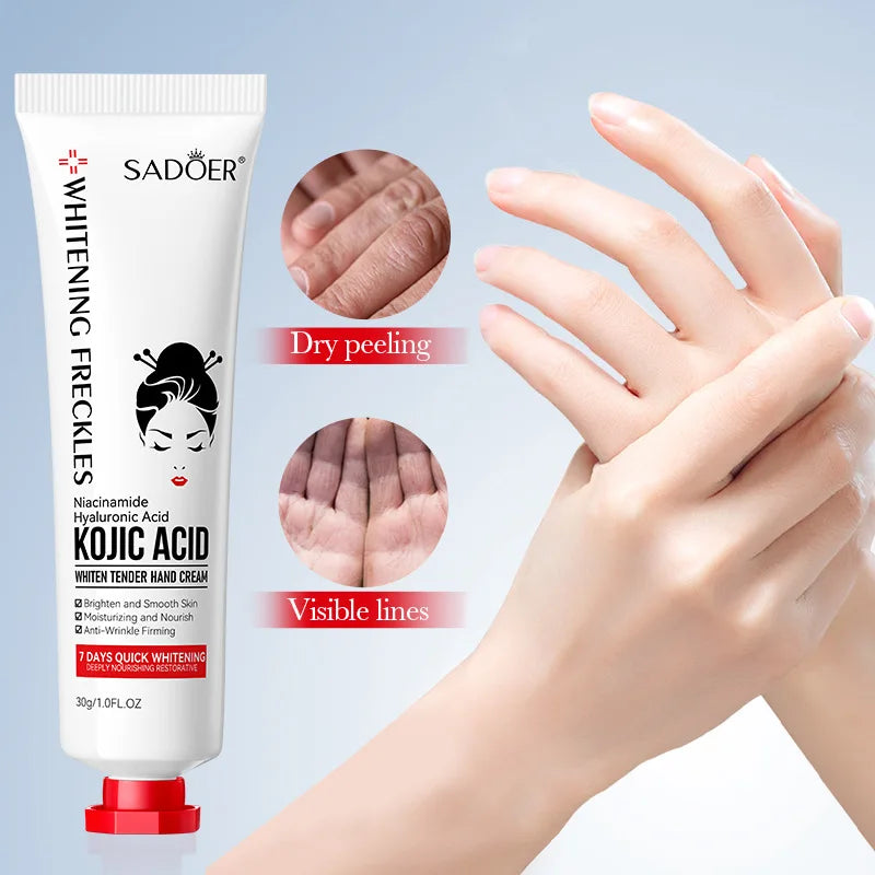 SADOER Kojic Acid Hand Cream Brightening Repair Dry Rough Skin Moisturizing Nourishing Smoothing Hydrating Daily Hand Care 30g Oasis Select 1pcs
