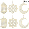 6 Pieces Wooden Hollow Pendant Ornaments For Eid Al-Fitr Ramadan Festival DIY Home Garden Decor Natural Craft Hanging Set Oasis Select 6pcs