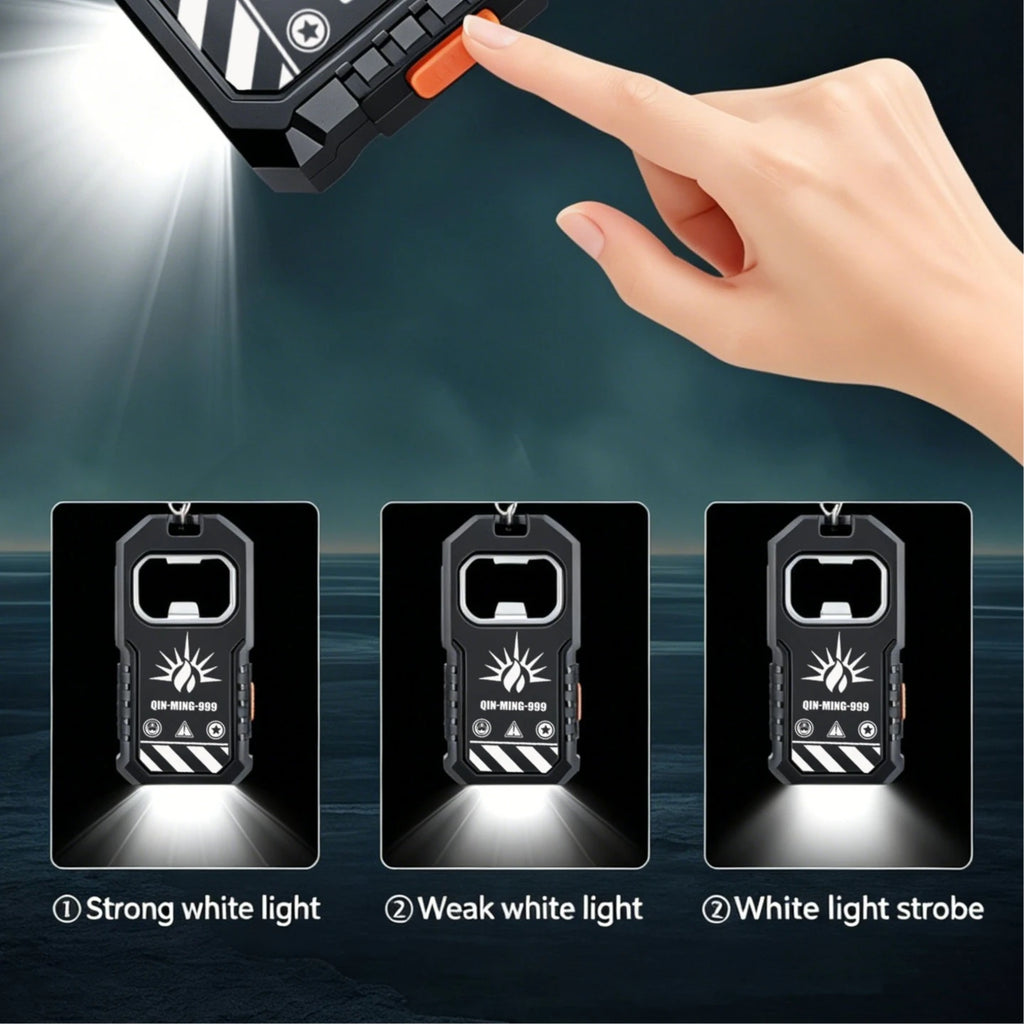 COB LED Keychain Flashlight USB-C Rechargeable + Bottle Opener